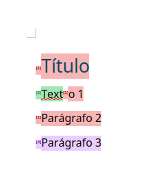 Captura de tela de um documento com quatro parágrafos destacados em cores diferentes